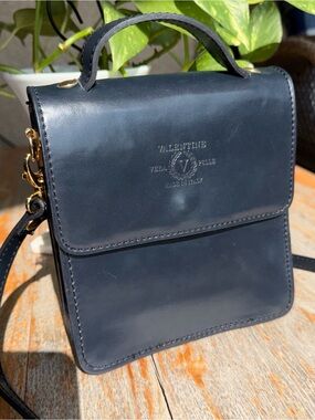 Vintage Rare Valentine Vera Pelle Bag Box Leather Blue Steel Color Made in ITALY